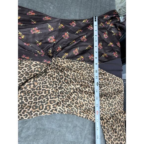 Something Navy Brown Leopard Floral Mixed Print Twist Wrap Dress M - Picture 10 of 14